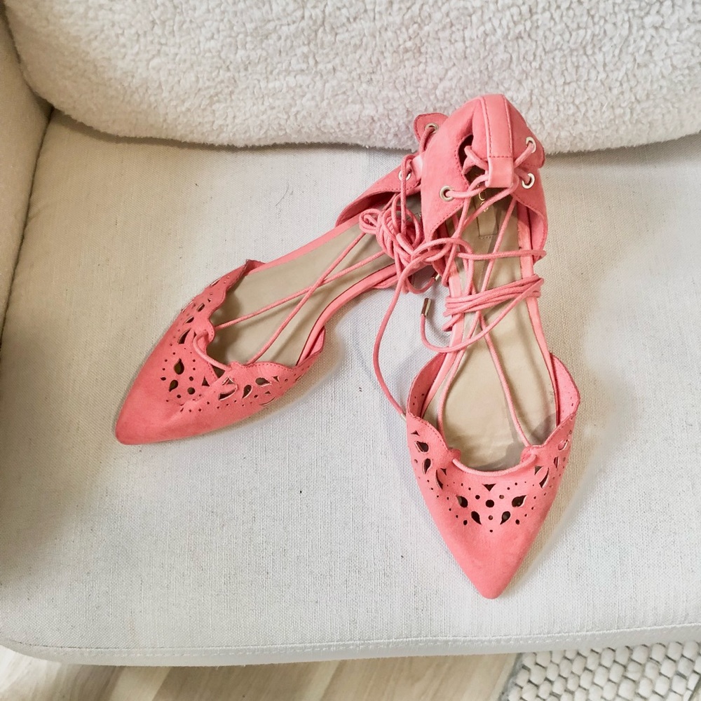 Also coral lace-up pointed toe flats